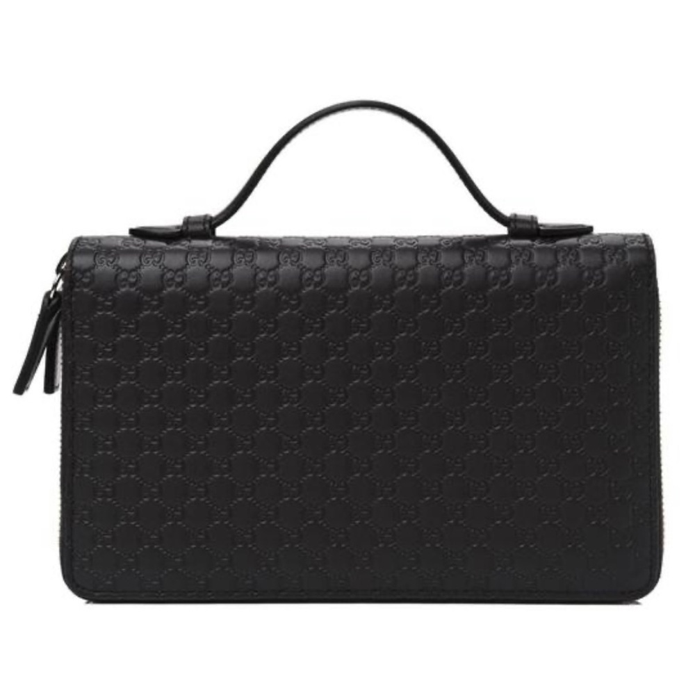Gucci Black Microguccissima Zip Around Top Handle Travel Wallet